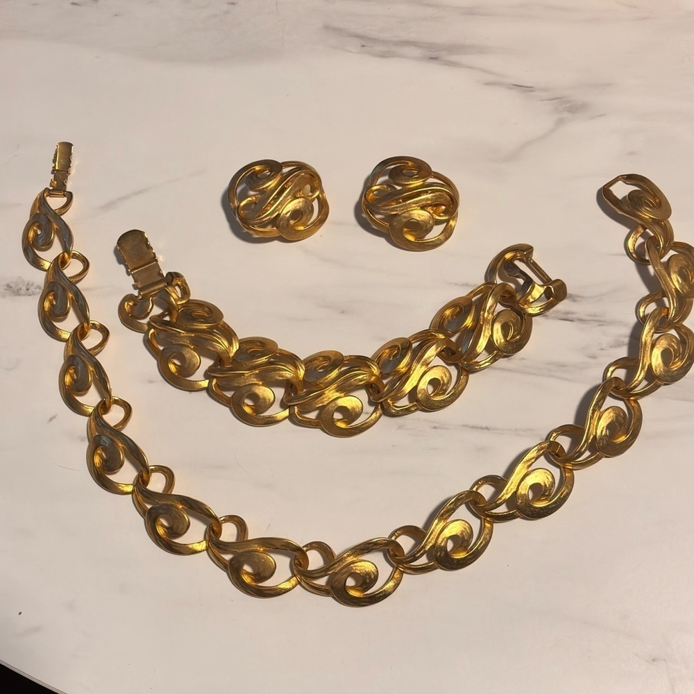 Erwin Pearl NECKLACE BRACELET EARRINGS SET Filigree Mediterranean Runway Jewelry